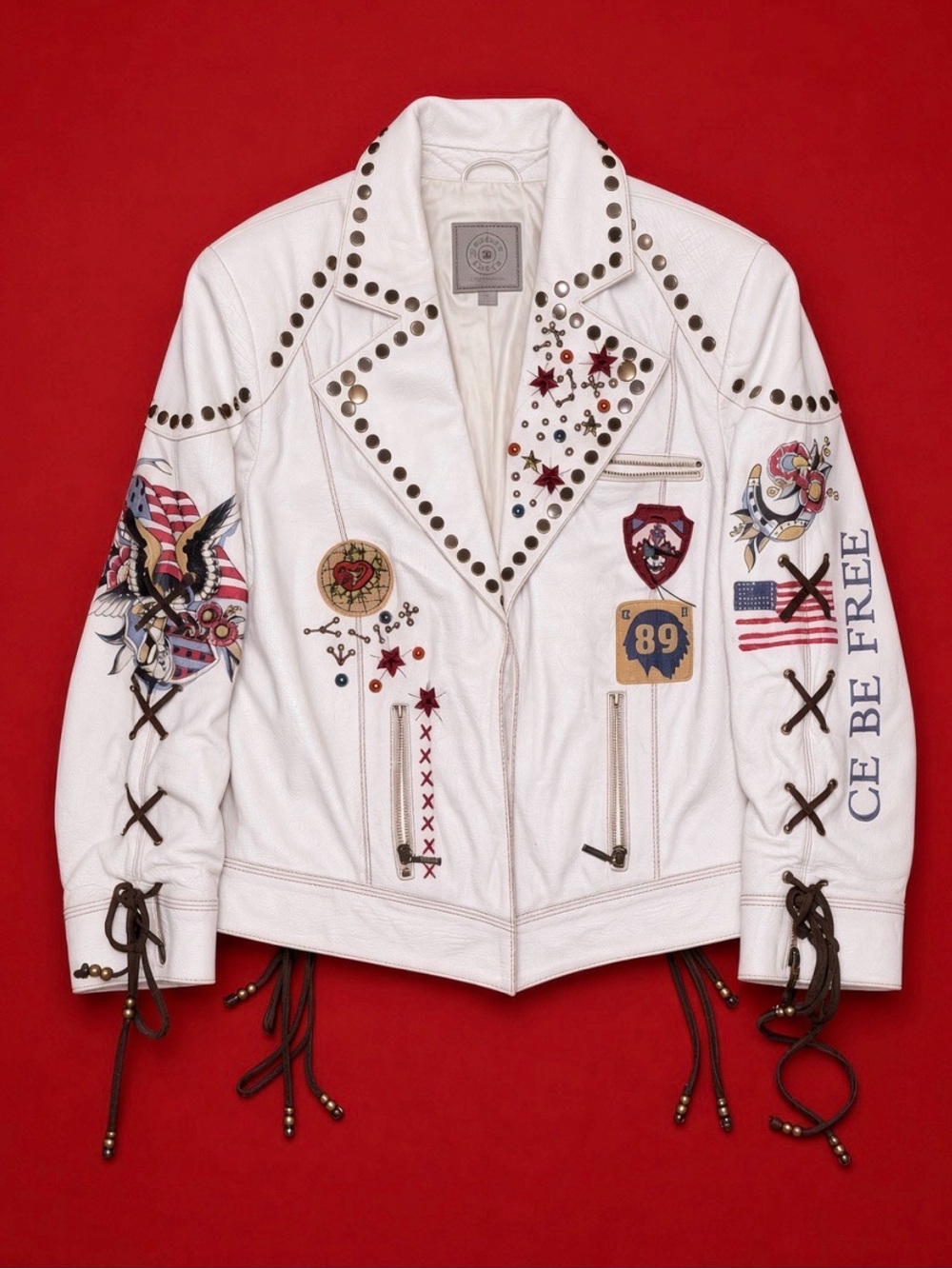 Rare Double D Ranch Freedom Rider leather biker jacket studs embroidery patches - Picture 3 of 5